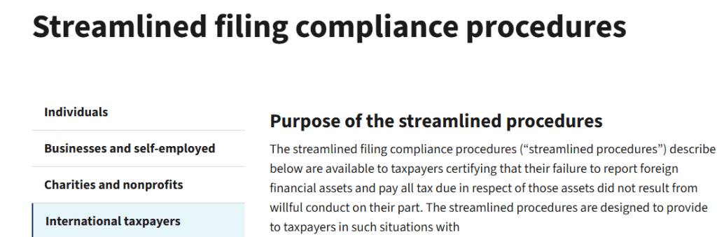IRS streamlined filing compliance procedures FBAR penalty relief immigrants