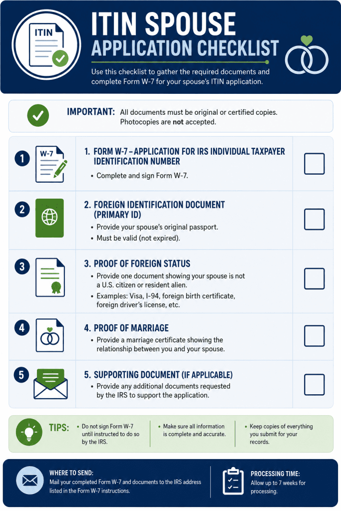 ITIN spouse application checklist 2026