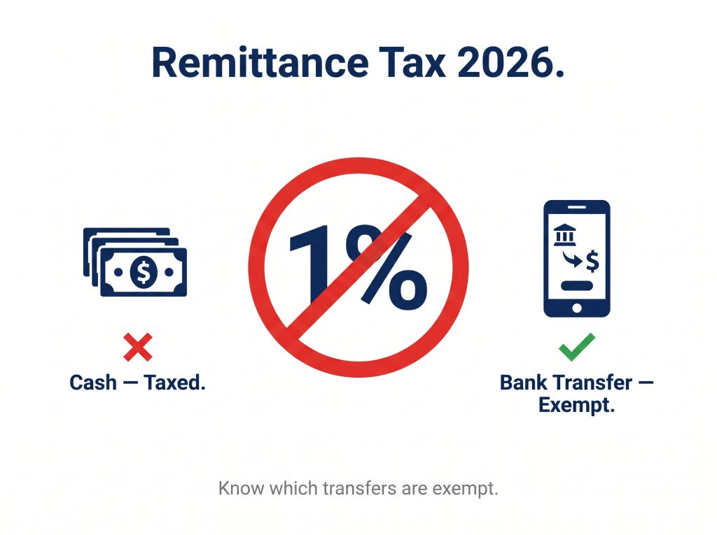 1% remittance tax 2026 — which transfers are taxed and which are exempt for immigrants